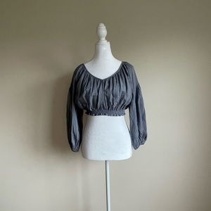 Universal Thread Women’s Crop Top Blouse Boho Bishop Sleeve Blue Size Small